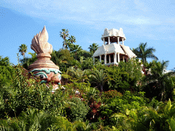 The Giant and the Tower of Power attractions at the Siam Park water theme park, viewed from the entrance