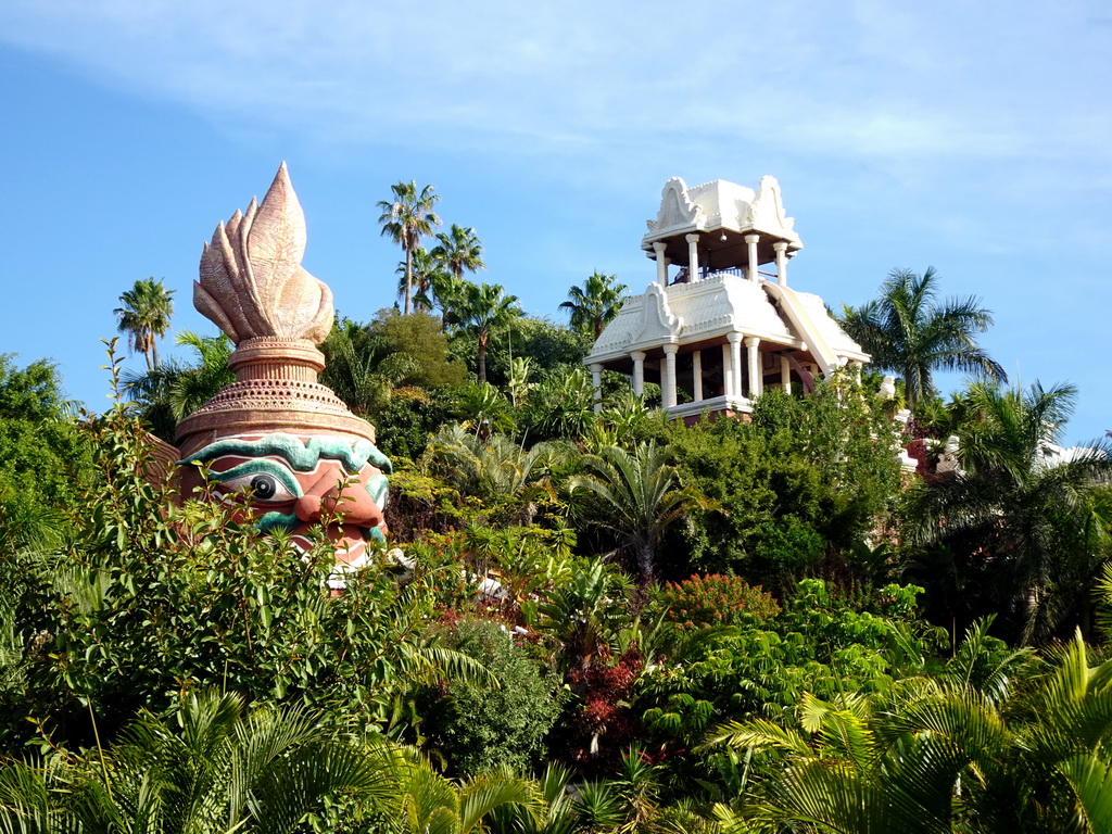 The Giant and the Tower of Power attractions at the Siam Park water theme park, viewed from the entrance