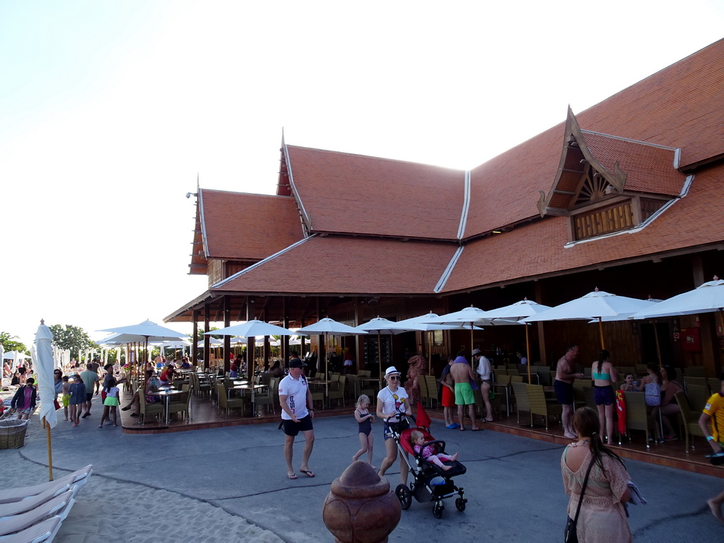 Front of the building with the Beach Club and Sweet Siam restaurants at Siam Beach at the Siam Park water theme park