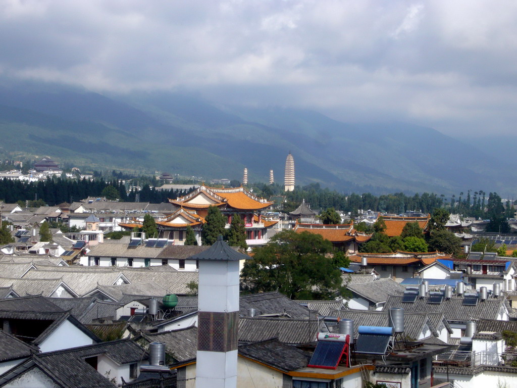 View on the Old Town of Dali and the Three Pagodas, from the Wu Hua Building