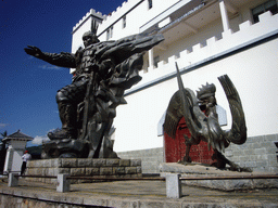 Statues in front of palace on Nanzhao Fengqing Island in Erhai Lake