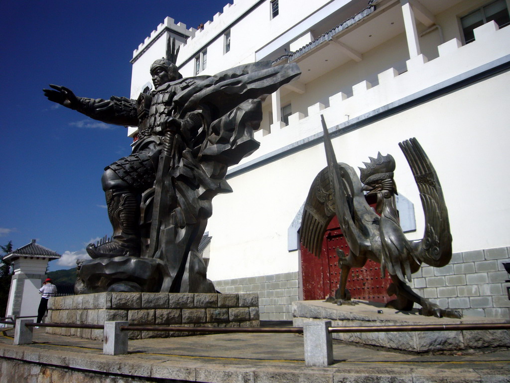 Statues in front of palace on Nanzhao Fengqing Island in Erhai Lake
