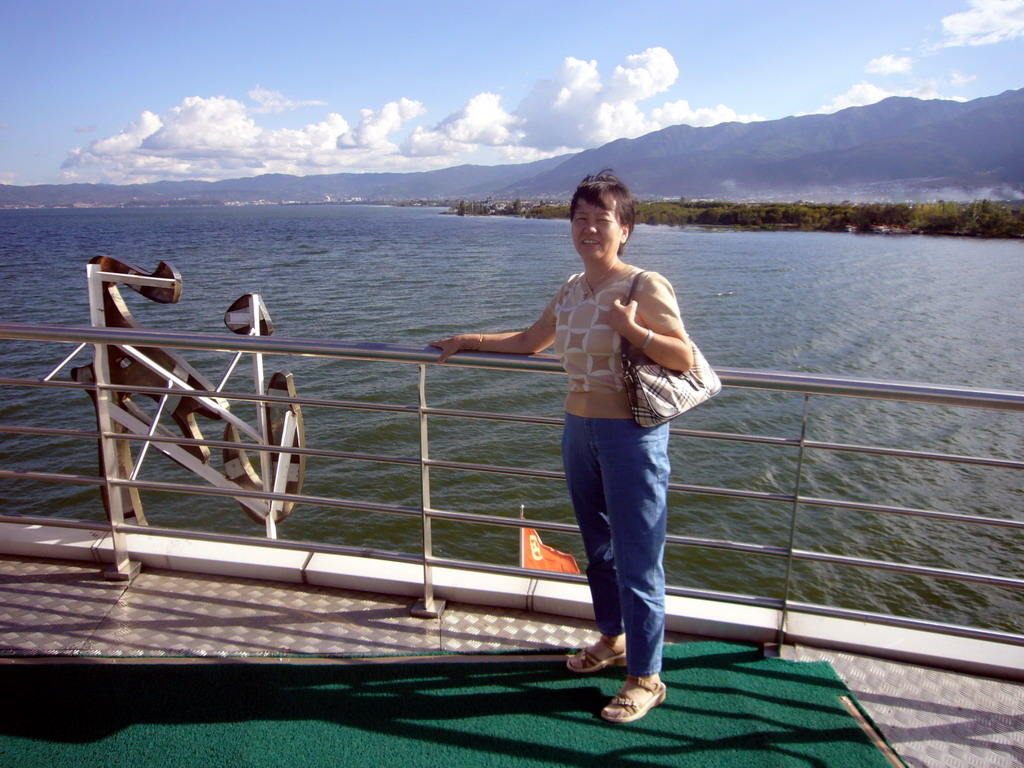 Miaomiao`s mother on our boat on Erhai Lake