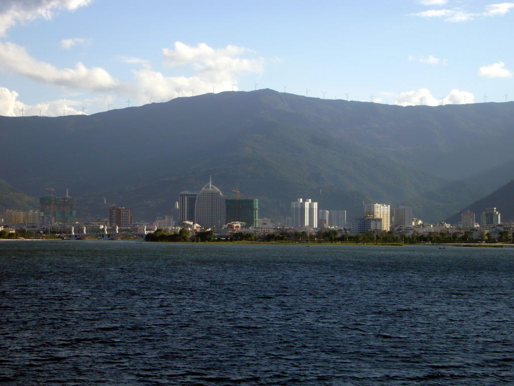 Skyline of Dali City, from our boat on Erhai Lake