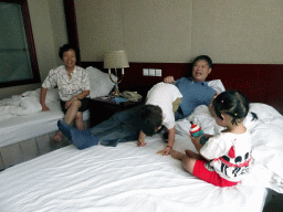 Max with his cousin and grandparents at his grandparents` room at the New Sea View International Hotel