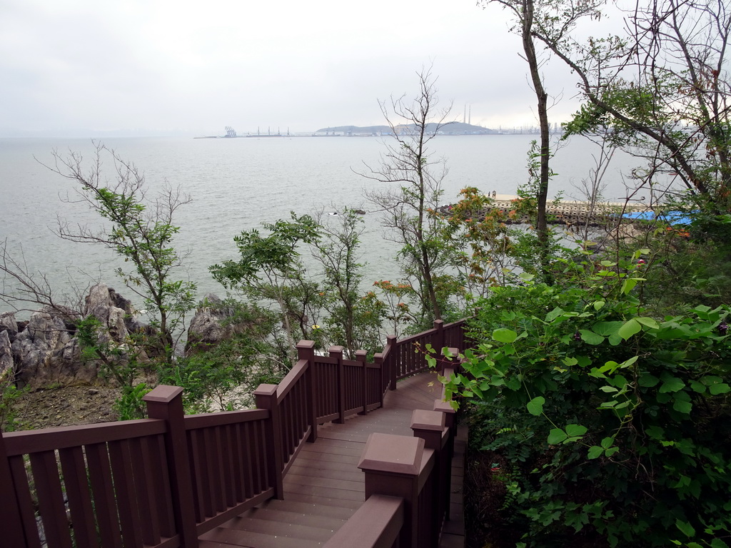 Staircase to the rock beach just below a square at Binhai Road
