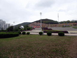 Square at Binhai Road and the rock with dinosaur skeletons