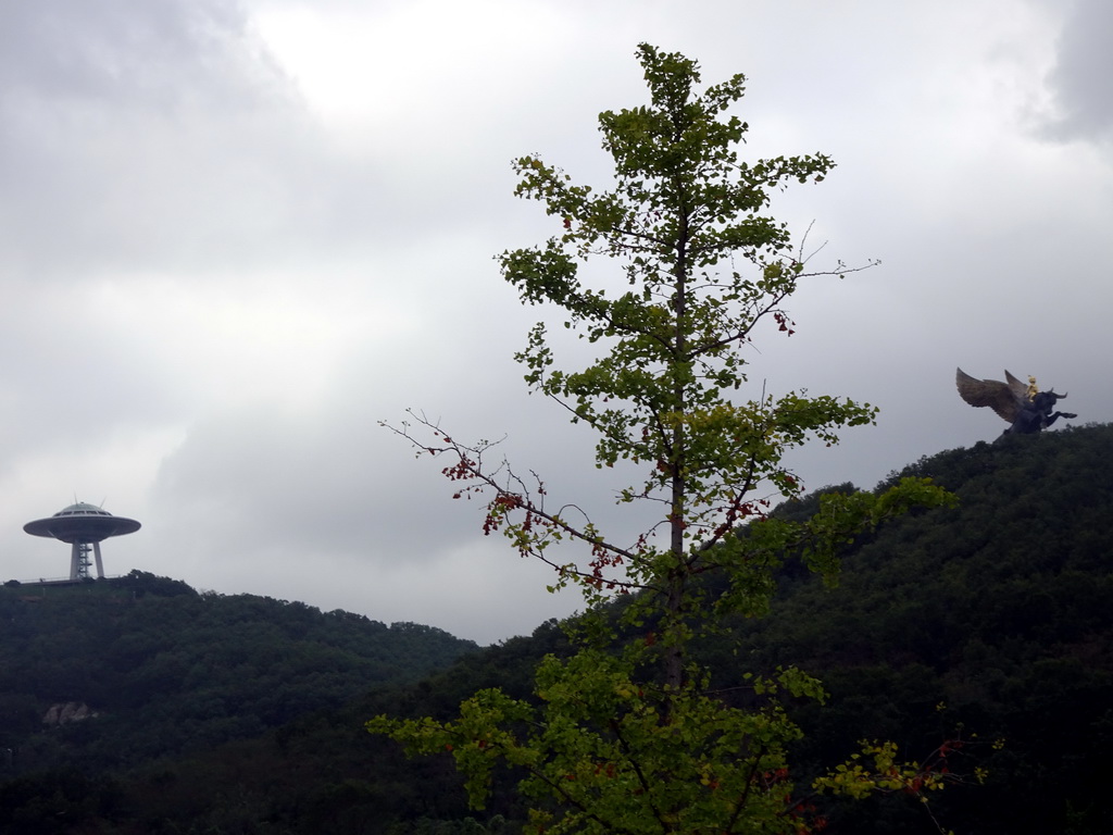 The Jishun Clock Tower and the Flying Bull statue at the Dongshan Scenic Area, viewed from Binhai Road