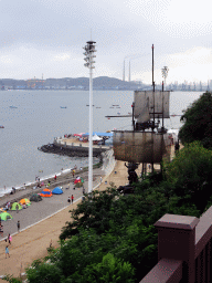 Replica of an old ship at Haijingyuan beach, viewed from Binhai Road