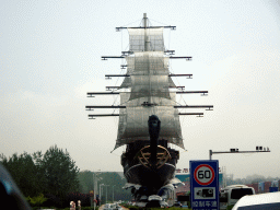 Replica of a ship at Jinshi Road, viewed from the taxi