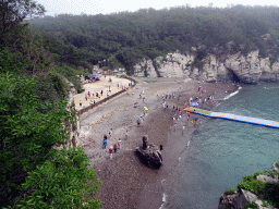 Beach and pier at the Dalian Jinshitan Coastal National Geopark, viewed from the pavilion