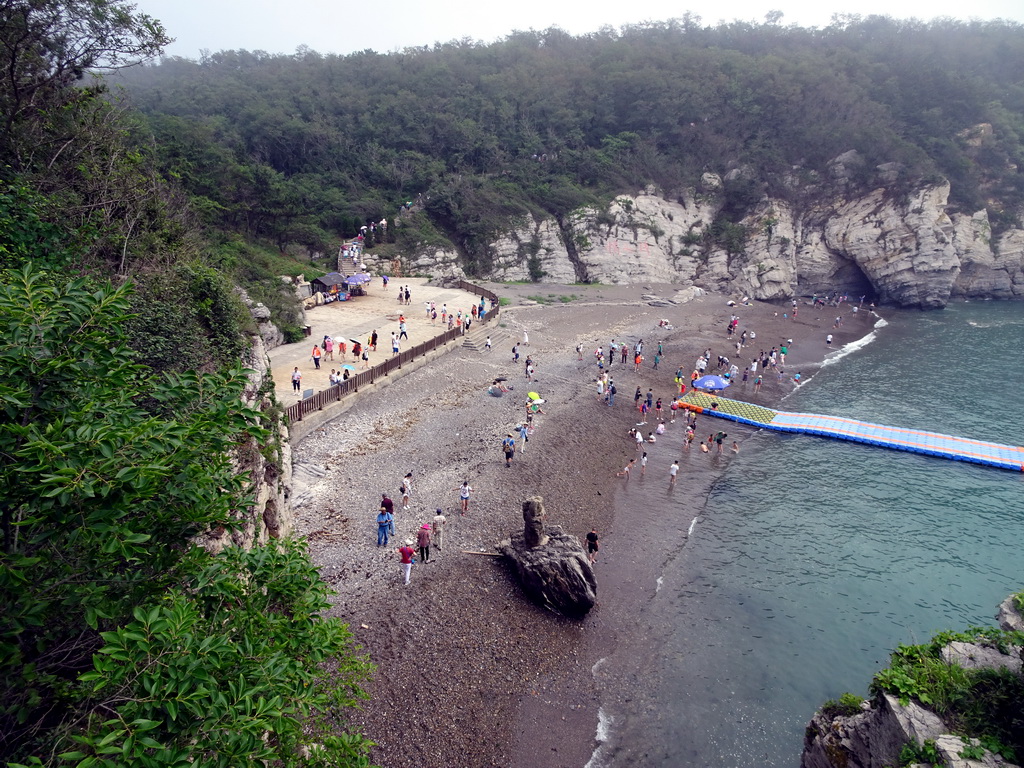 Beach and pier at the Dalian Jinshitan Coastal National Geopark, viewed from the pavilion