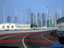 Skyscrapers in the city center, viewed from the taxi at Shugang Road