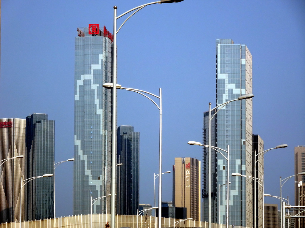 Skyscrapers in the city center, viewed from the taxi at Shugang Road