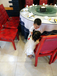 Max and his cousin at the Daqinghua Dumplings restaurant at Wuwu Street