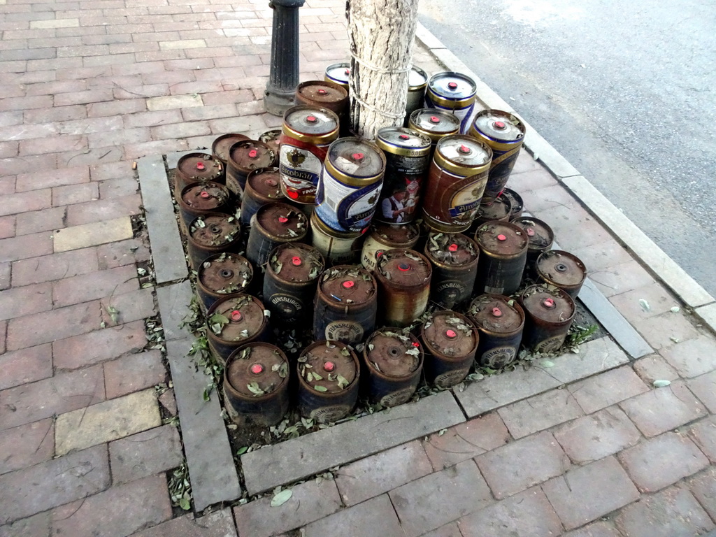 Beer cans in front of the German Bier Bar & Restaurant at Hongmei South Street