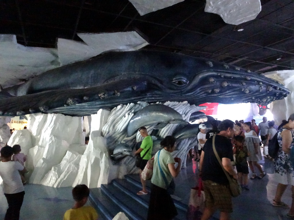Statues of Whales and Dolphins in the lobby of the Pole Aquarium at the Dalian Laohutan Ocean Park