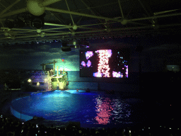 Divers in the Main Hall of the Pole Aquarium at the Dalian Laohutan Ocean Park, during the Water Show