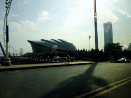 The southeast side of Xinghai Square with the Dalian Shell Museum and the Xinghai Bay Bridge, viewed from the taxi