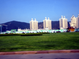 Xinghai Square with buildings at the east side, viewed from the taxi on the west side