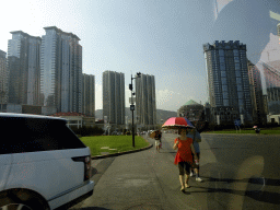 Xinghai Square with skyscrapers at the northwest side, viewed from the taxi