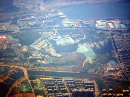 The Erdao Ditch and the east side of the lake in the Xiagou area, viewed from the airplane to Beijing