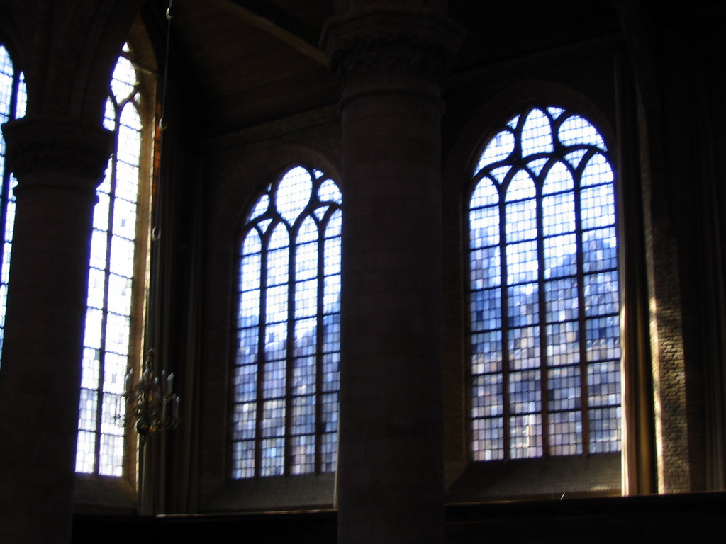 Stained glass windows in the Nieuwe Kerk church