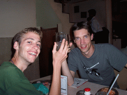 Tim and Rick having drinks at the Gem restaurant at the Main Bazar road