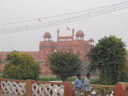 The Lahori Gate of the Red Fort, viewed from the Shri Gori Shankar Mandir temple at the Chandni Chowk road