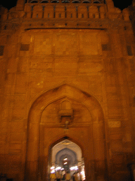 Facade of the Lahori Gate of the Red Fort, by night