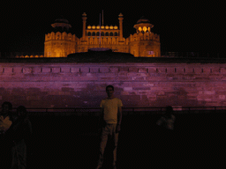 Tim in front of the Lahori Gate of the Red Fort, by night