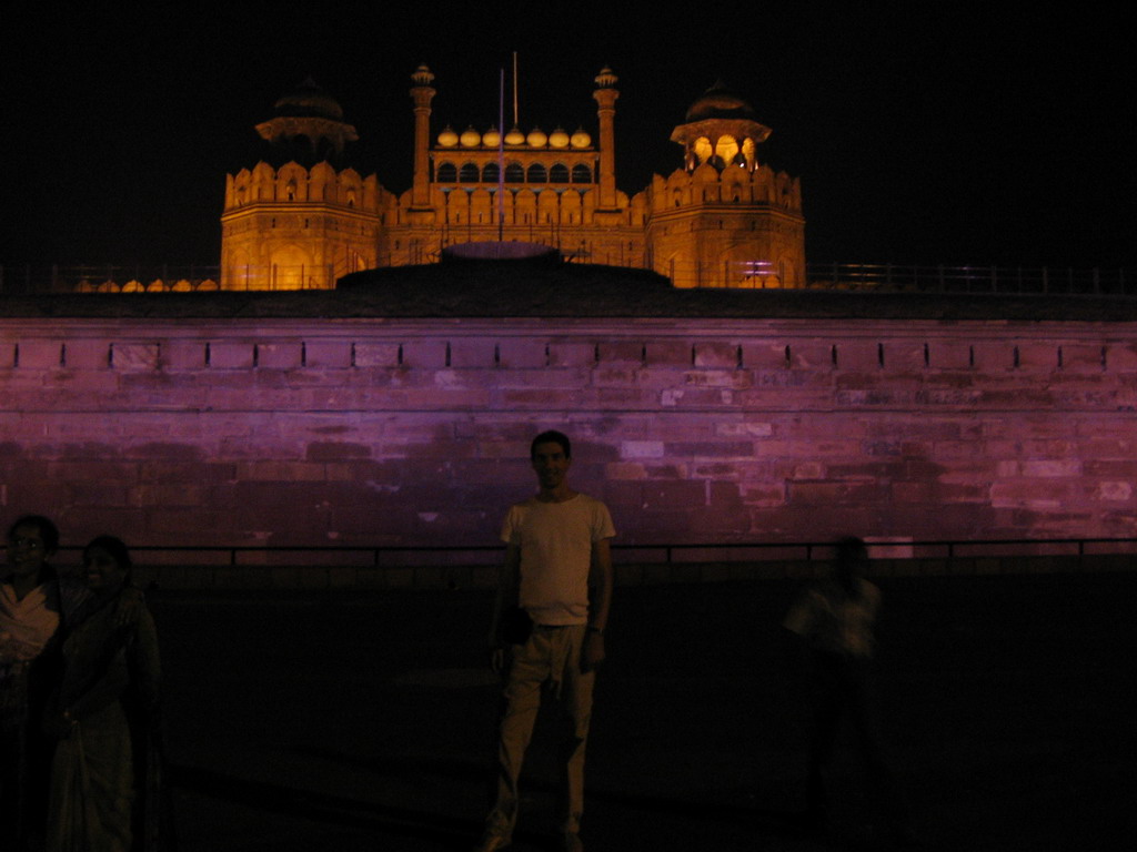 Tim in front of the Lahori Gate of the Red Fort, by night