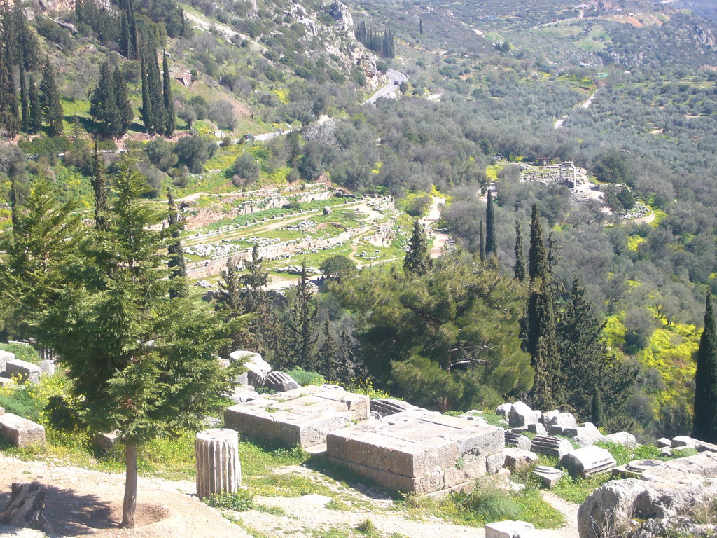 View on the Sanctuary of Athena Pronaia, with the Temple of Athena and the Tholos Temple