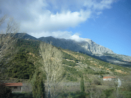 Mountains on the road from Delphi to Athens, from tour bus