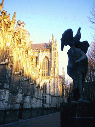 Southwest side of St. John`s Cathedral and a statue of Sint John with an eagle, for mayor Loeff