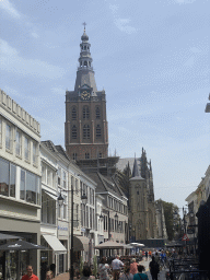 Tower and southwest side of St. John`s Cathedral, viewed from the Kerkstraat street