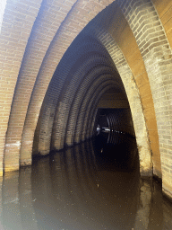 The Kruisbroedershekel tunnel from the Binnendieze river to the Singelgracht canal, viewed from the tour boat