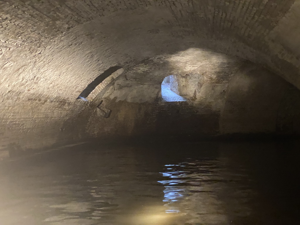 The Binnendieze river and the tunnel under the City Hall, viewed from the tour boat