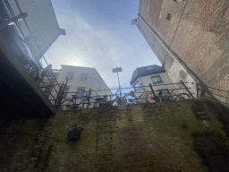 Buildings at the Snellestraat street, viewed from the tour boat on the Binnendieze river