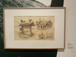 Drawing of the Mother Holle attraction at the Efteling theme park, at the Efteling exhibition at the Noordbrabants Museum, with explanation