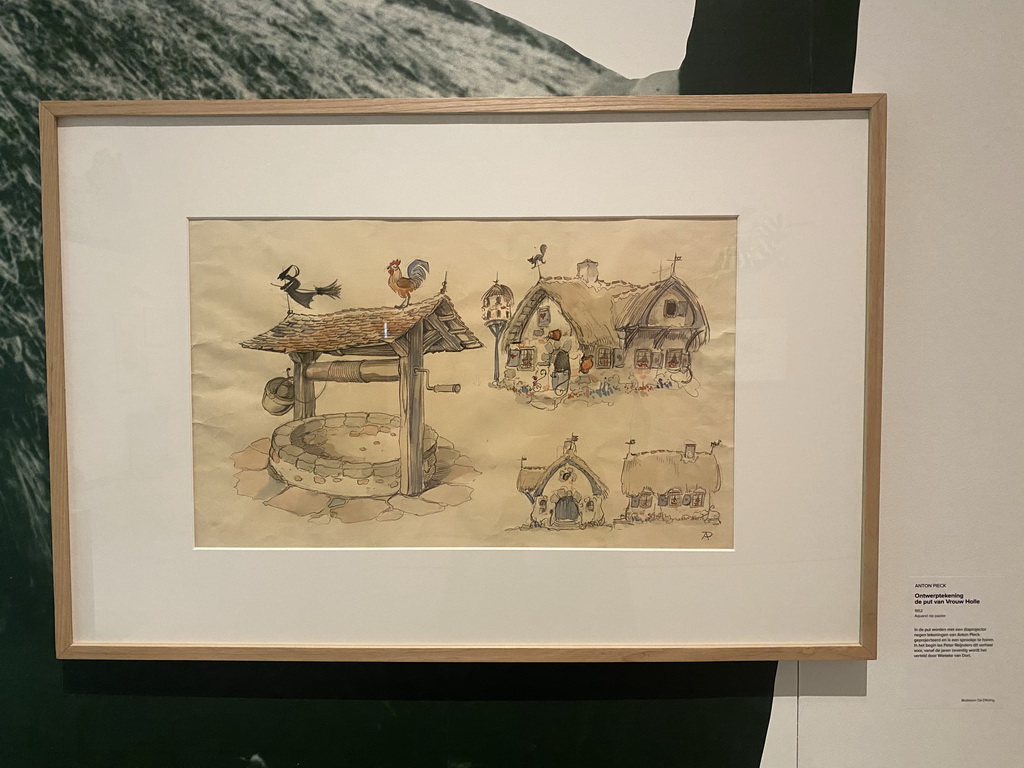 Drawing of the Mother Holle attraction at the Efteling theme park, at the Efteling exhibition at the Noordbrabants Museum, with explanation