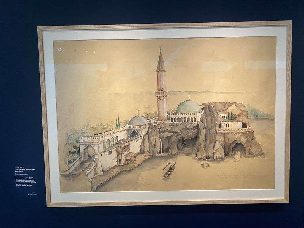 Drawing of a not executed Fata Morgana attraction at the Efteling theme park, at the Efteling exhibition at the Noordbrabants Museum, with explanation