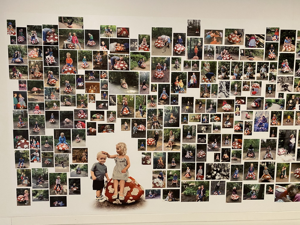 Photographs of children with the mushroom statues at the Efteling theme park, at the Efteling exhibition at the Noordbrabants Museum