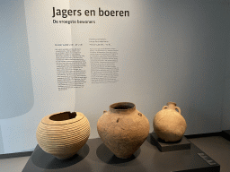 Vases from hunters and farmers at the `Het Verhaal van Brabant` exhibition at the Wim van der Leegtezaal room at the Noordbrabants Museum, with explanation