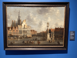 Painting `View of the Market in `s-Hertogenbosch by Jan Abrahamsz. van Beerstraten, at the `Het Verhaal van Brabant` exhibition at the Wim van der Leegtezaal room at the Noordbrabants Museum, with explanation
