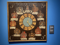 Clock face at the `Het Verhaal van Brabant` exhibition at the Wim van der Leegtezaal room at the Noordbrabants Museum, with explanation