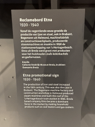 Explanation on the Etna promotional sign at the `Het Verhaal van Brabant` exhibition at the Wim van der Leegtezaal room at the Noordbrabants Museum
