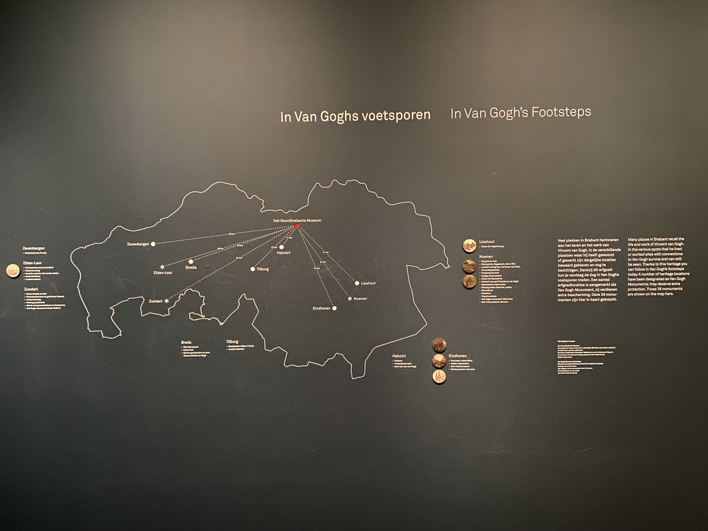 Map `In Van Gogh`s Footsteps` at the exhibition `Van Gogh in Brabant` at the Noordbrabants Museum, with explanation