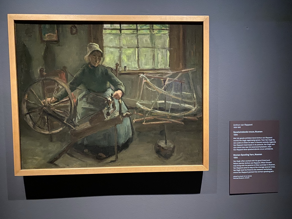 Painting `Woman Spooling Yarn, Nuenen` by Anthon van Rappard, at the exhibition `Van Gogh in Brabant` at the Noordbrabants Museum, with explanation