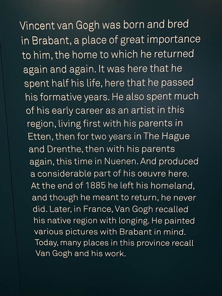 Information on Vincent van Gogh and Brabant at the exhibition `Van Gogh in Brabant` at the Noordbrabants Museum